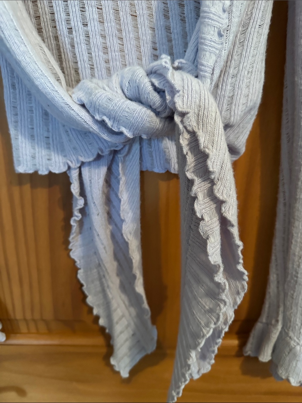 Express Light lilac Open-Front Ribbed Cardigan with Ruffle Trim - Picture 7 of 9